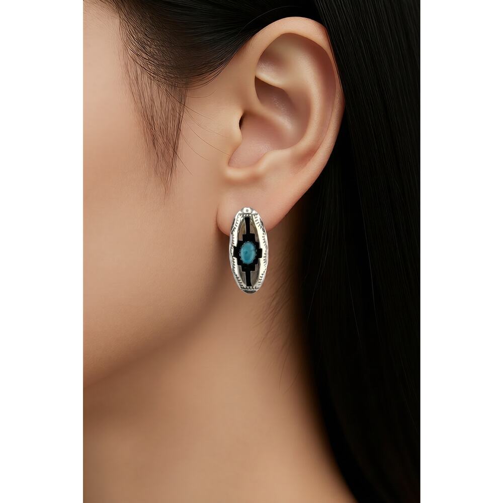 Navajo Felix Perry Handmade Silver Turquoise Post Shadowbox Earrings